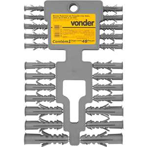 Bucha de plástico para fixação com anel, jogo de 5 mm a 12 mm, cartela com 48 peças, VONDER