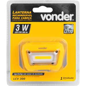 Lanterna de LED para cabeça,  recarregável, LED COB, LCV 300, VONDER