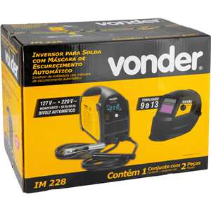 Inversor para solda com eletrodo e TIG, 200 A, IM 228, com máscara de escurecimento automático tonalidade 9 a 13,  monofásico, 127 V~ - 220 V~ - Seleção automática VONDER