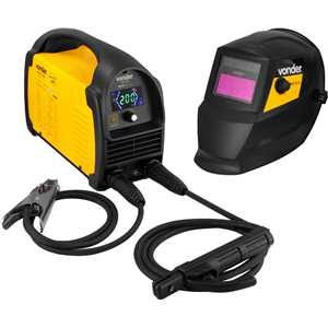 Inversor para solda com eletrodo e TIG, 200 A, IM 228, com máscara de escurecimento automático tonalidade 9 a 13,  monofásico, 127 V~ - 220 V~ - Seleção automática VONDER