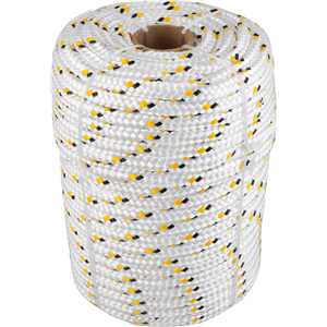 Corda multifilamento trançada 10,0 mm x 50 m, branca com detalhes em preto e amarelo, VONDER