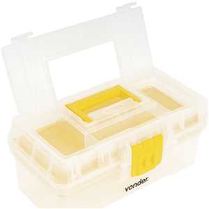 Caixa plástica para ferramentas, transparente e amarela, com 1 bandeja, CPV 0300, VONDER