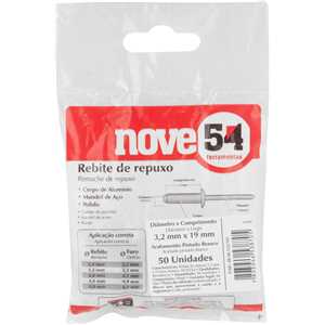 Rebite de repuxo 3,2 mm x 19,0 mm, branco, pacote com 50 peças NOVE54