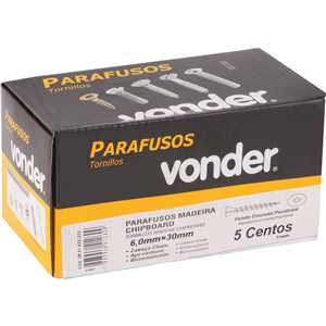 Parafuso madeira chipboard, cabeça chata, fenda cruzada/pozidrive, 6,0 mm x 30,0 mm, VONDER
