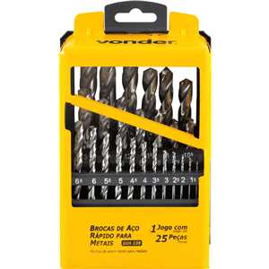 Jogo de brocas de aço rápido DIN 338, 1,0 mm a 13,0 mm, com 25 peças, VONDER
