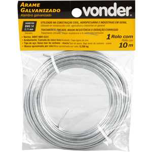 Arame galvanizado, BWG 14 2,11 mm, rolo com 10 metros, VONDER