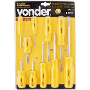 Jogo de chaves de fenda/phillips com 10 peças, VONDER