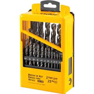 Jogo de brocas de aço rápido DIN 338, 1,0 mm a 13,0 mm, com 25 peças, VONDER