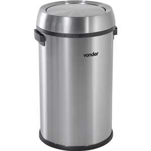 Lixeira redonda, tampa basculante, 65 litros, inox, cinza, VONDER