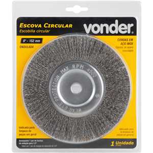Escova circular de aço inox ondulado, 6" x 1/2" x 1/2" (152,4 mm x 12,7 mm x 12,7 mm) VONDER
