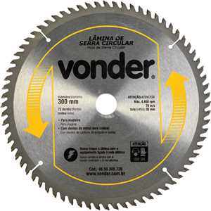 Lâmina de serra circular com dentes de metal duro/vídea, 300 mm x 30 mm, 72 dentes, VONDER