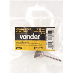 Escova tipo copo com haste para microrretífica, 12 mm, em inox, VONDER