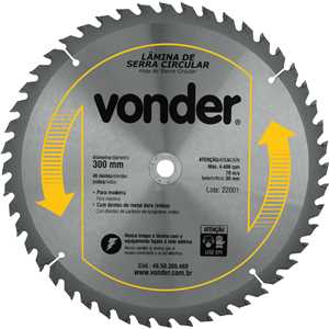 Lâmina de serra circular com dentes de metal duro/vídea, 300 mm x 30 mm, 48 dentes, VONDER