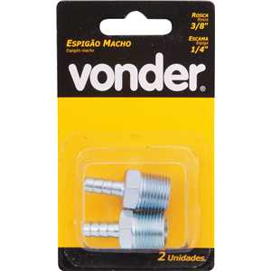 Espigão rosca macho de 3/8" NPT com escama de 1/4", cartela com 2 peças, VONDER
