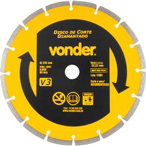 Disco de corte diamantado, 230 mm x 22,2 mm, segmentado, V3, VONDER