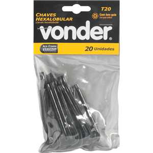 Chave hexalobular tipo L, com furo guia, T20 VONDER