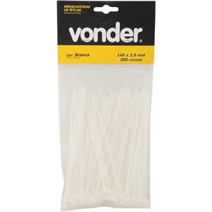 Abraçadeira de nylon, branca, 140 mm x 3,6 mm, com 100 peças, VONDER