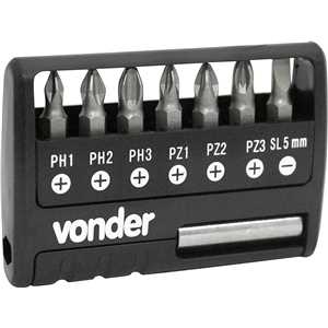 Jogo de bits/ponteiras, com 9 peças, encaixe sextavado 1/4", VONDER