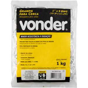 Grampo para cerca 1" x 9 BWG (19 x 11 (JP x LPP)), galvanizado, VONDER