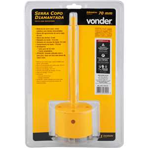 Serra copo diamantada 70 mm, com haste, VONDER