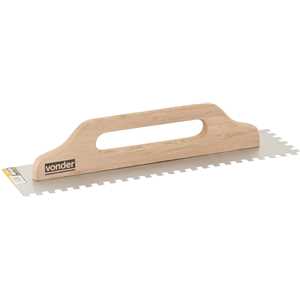 Desempenadeira de aço, dentada, com cabo de madeira, 120 mm x 480 mm, VONDER