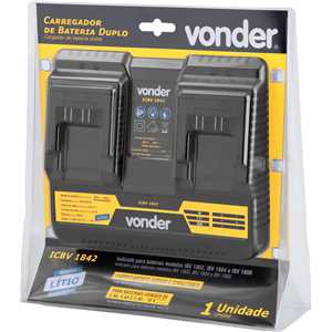 Carregador de bateria duplo, 18 V, linha intercambiável, carregamento rápido, ICBV 1842, VONDER