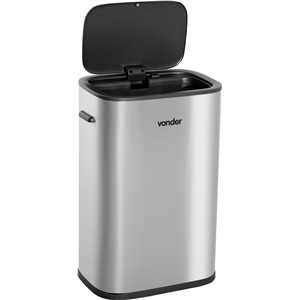 Lixeira retangular com sensor de abertura, 55 litros, inox, VONDER