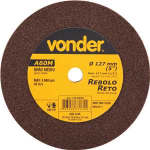 Rebolo reto, 5" x 5/8", médio, VONDER