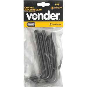 Chave hexalobular tipo L, com furo guia, T45 VONDER