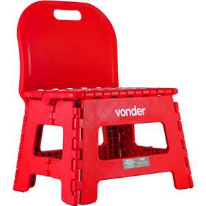 Banqueta plástica dobrável, vermelha, altura 220 mm, com encosto, VONDER