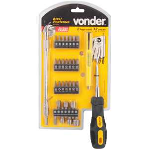Jogo de bits/ponteiras, com 32 peças, encaixe sextavado de 1/4", VONDER