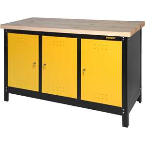 Bancada fechada com tampo de madeira e 3 portas, 1.500 mm x 920 mm x 600 mm VONDER