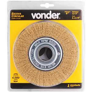 Escova circular aço latonado, 6" x 1/2" (152,4 mm x 12,7 mm), com bucha de redução, VONDER