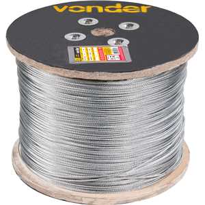Cabo de aço galvanizado, alma de fibra, 4,76 mm - 3/16", 6 x 7, VONDER
