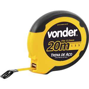 Trena longa com fita de aço, caixa fechada em ABS, com 20 m x 12,5 mm, VONDER
