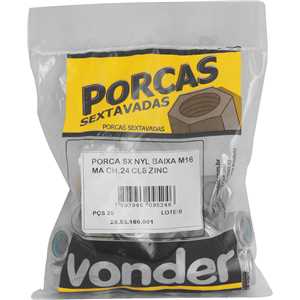 Porca autotravante sextavada, 16 mm, MA, baixa, zincada, VONDER