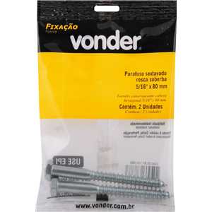 Parafuso sextavado rosca soberba 5/16" x 80 mm, cartela com 2 peças, VONDER