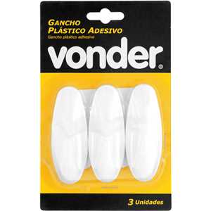 Gancho plástico adesivo, branco, com 3 peças, VONDER
