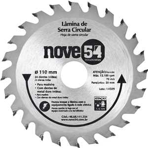 Lâmina de serra circular com dentes de metal duro/vídea, 110 mm x 20 mm, 24 dentes, NOVE54