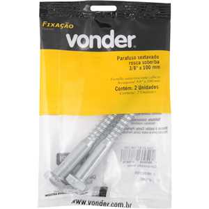 Parafuso sextavado rosca soberba 3/8" x 100 mm, cartela com 2 peças, VONDER