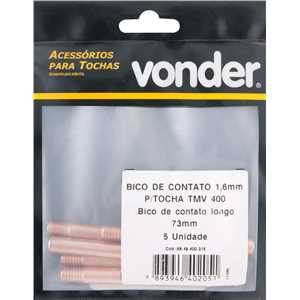 Bico de contato 1,6 mm x 73 mm, para tocha TMV 400, VONDER