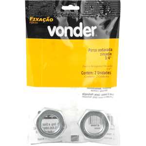 Porca sextavada 3/4" UNC, zincada, cartela com 2 peças, VONDER