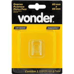Gancho plástico adesivo dupla face, transparente, VONDER