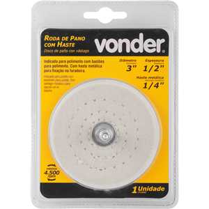 Roda de pano para polimento, 3", com haste, VONDER