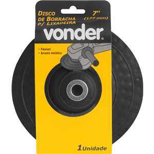 Suporte em disco de borracha 7", rígido com saliências, para politriz, VONDER