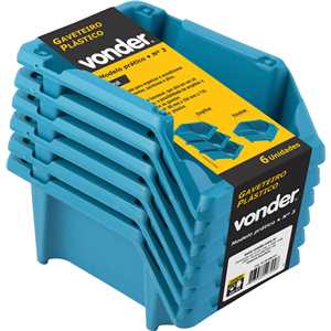 Gaveteiro plástico, nº 3, 8,0 cm x 10,4 cm x 17,6 cm, jogo com 6 peças, modelo prático, azul, VONDER