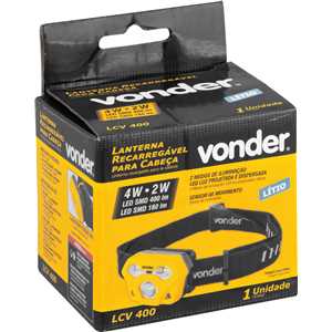 Lanterna de LED para cabeça, recarregável, LED SMD, LCV 400, VONDER