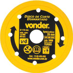 Disco de corte diamantado, 110 mm x 20 mm, turbo, V4, VONDER