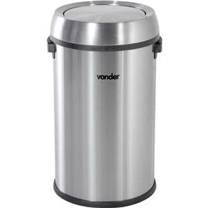 Lixeira redonda, tampa basculante, 65 litros, inox, cinza, VONDER