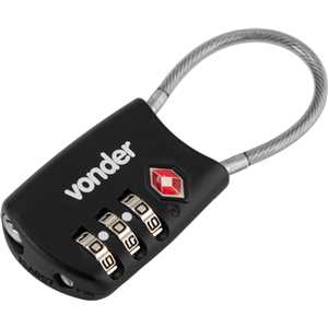 Cadeado TSA com segredo, 3 algarismos, com cabo de aço, preto, VONDER